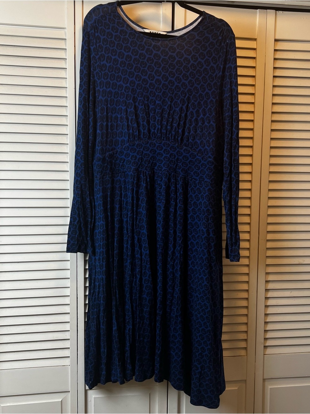 Boden Navy Blue Long Sleeve Patterned Women's Dress